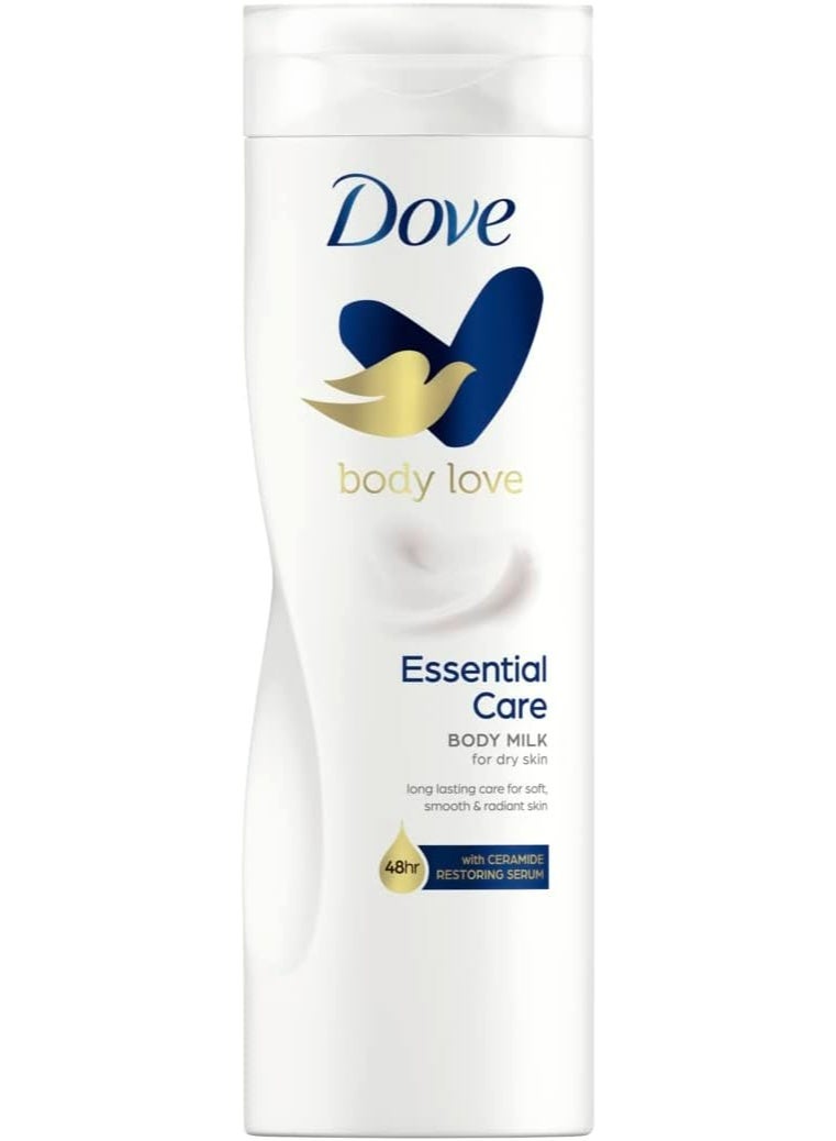Dove Body Love Essential Care Body Milk 400ml-for Dry Skin with Ceramide Restoring Serum 48H Hydration - Image 1